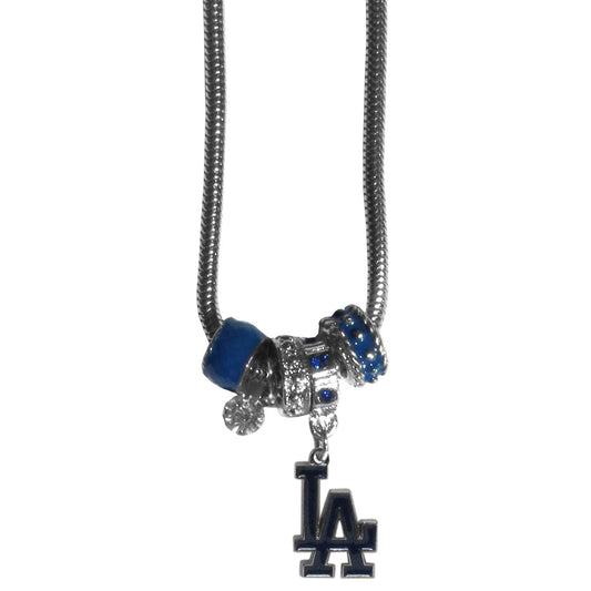 Los Angeles Dodgers Snake Chain Necklace with Euro Beads MLB Jewelry