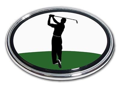 Golf Chrome Auto Emblem (Male Golfer Back Swing) (Oval)