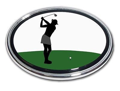 Golf Chrome Auto Emblem (Female Golfer Swing) (Oval)