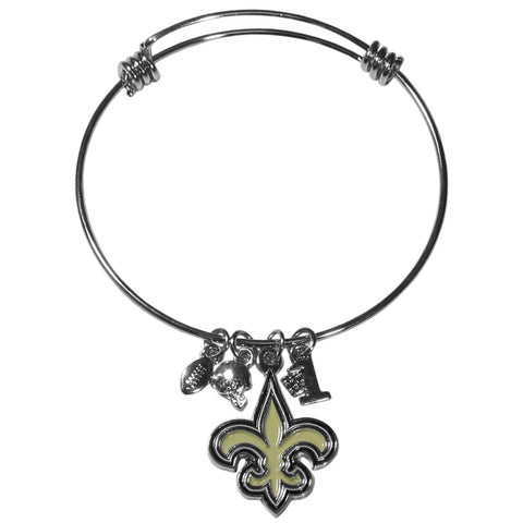 New Orleans Saints Wire Bangle Bracelet with Charms NFL Jewelry