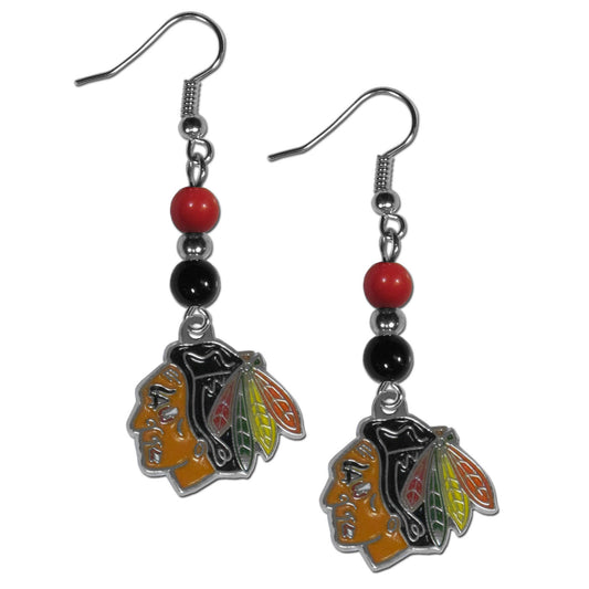 Chicago Blackhawks Dangle Earrings (Fan Bead) NHL Licensed Jewelry