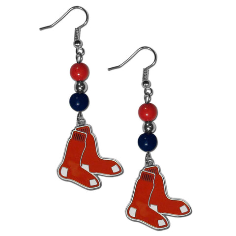 Boston Red Sox Dangle Earrings (Fan Bead) MLB Jewelry