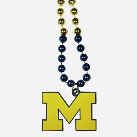 Michigan Wolverines Mardi Gras Beads Necklace w/ Team Logo - NCAA