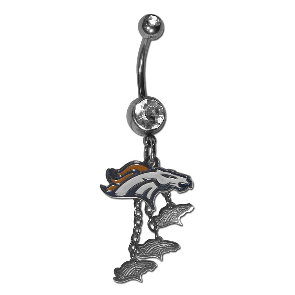 Denver Broncos Navel Belly Ring with Dangle Charms NFL Jewelry