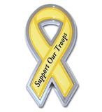 Support Our Troops Chrome Auto Emblem (Yellow Ribbon)