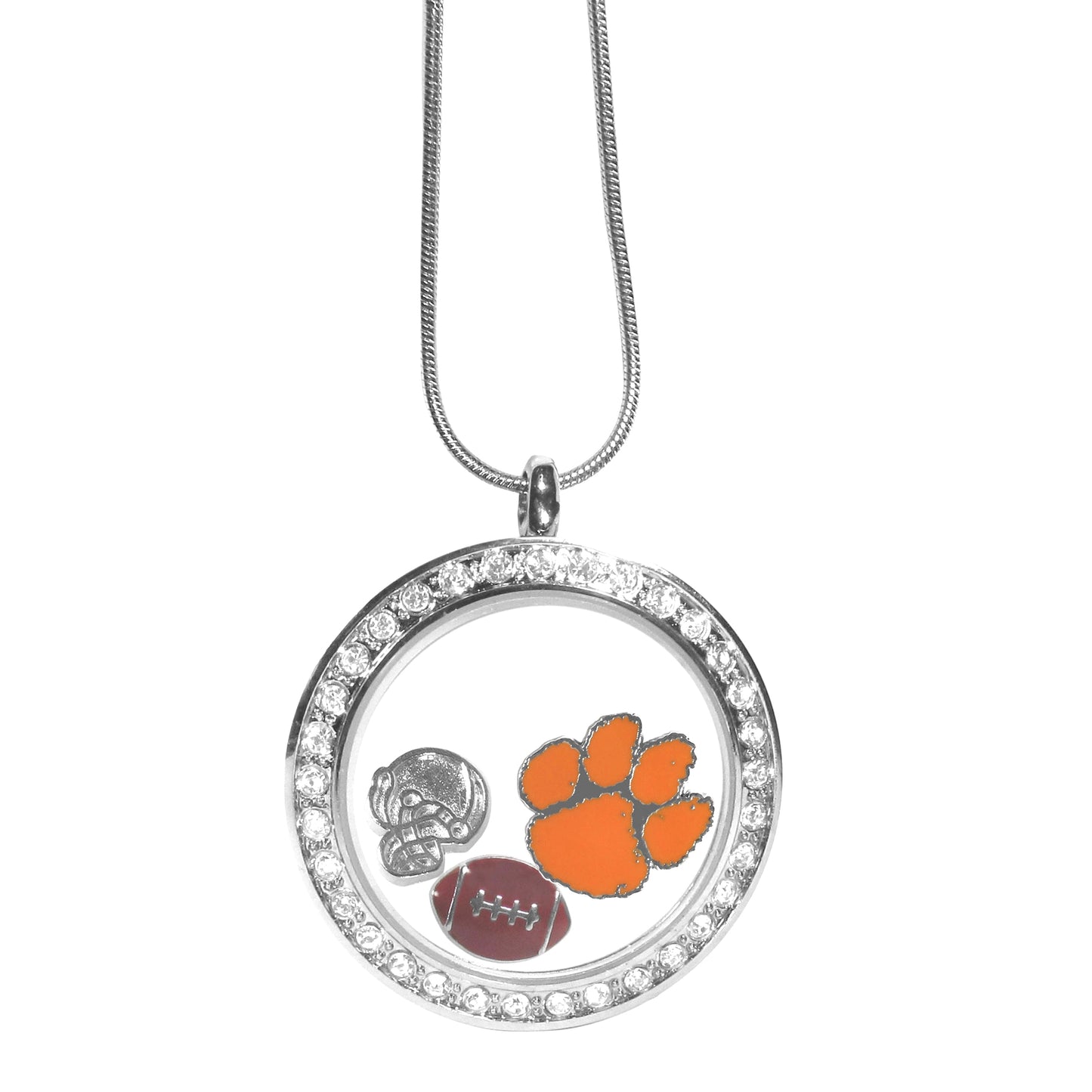 Clemson Tigers Snake Chain Necklace with Locket & Charms (NCAA)