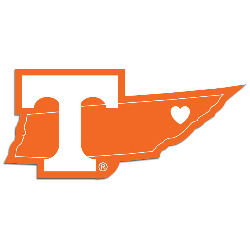 Tennessee Volunteers Home State Vinyl Auto Decal (NCAA) TN Shape Heart