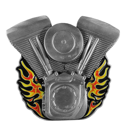 V-Twin Motorcycle Engine w/ Flames Metal Hitch Cover
