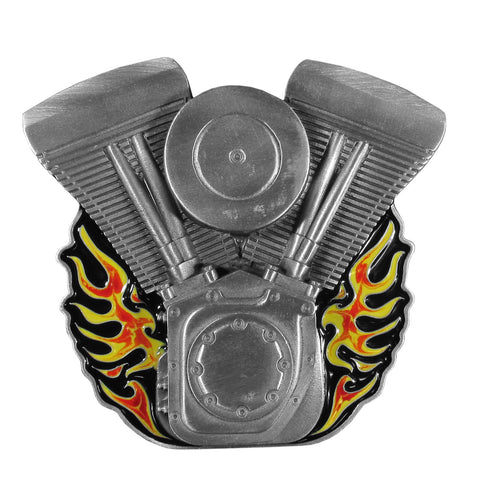 V-Twin Motorcycle Engine w/ Flames Metal Hitch Cover
