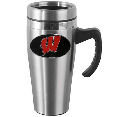 Wisconsin Badgers 14 oz Stainless Steel Travel Mug with Handle (NCAA)