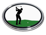 Golf Chrome Auto Emblem (Male Golfer Swing) (Oval)