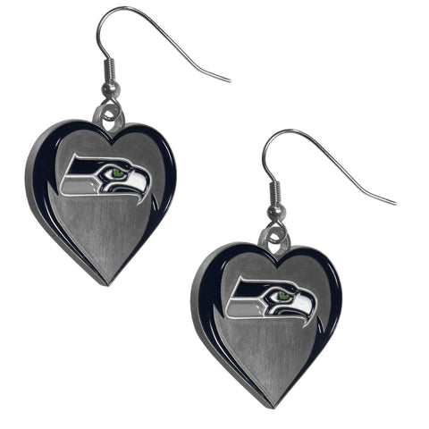 Seattle Seahawks Heart Dangle Earrings NFL Football