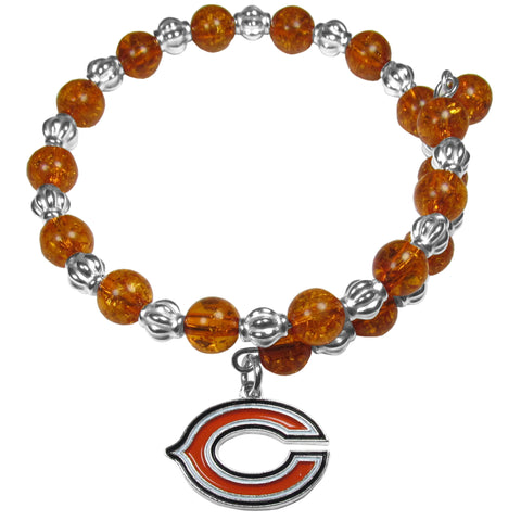 Chicago Bears Bead Memory Wire Bracelet w/ Logo Charm NFL Football
