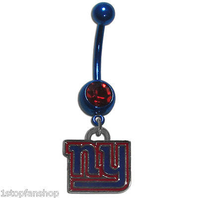 New York Giants Navel Belly Ring with Dangle Charm (Logo) NFL Jewelry