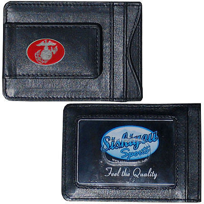 U.S. Marine Corps Fine Leather Money Clip (Military) Card & Cash Holder (Insignia)