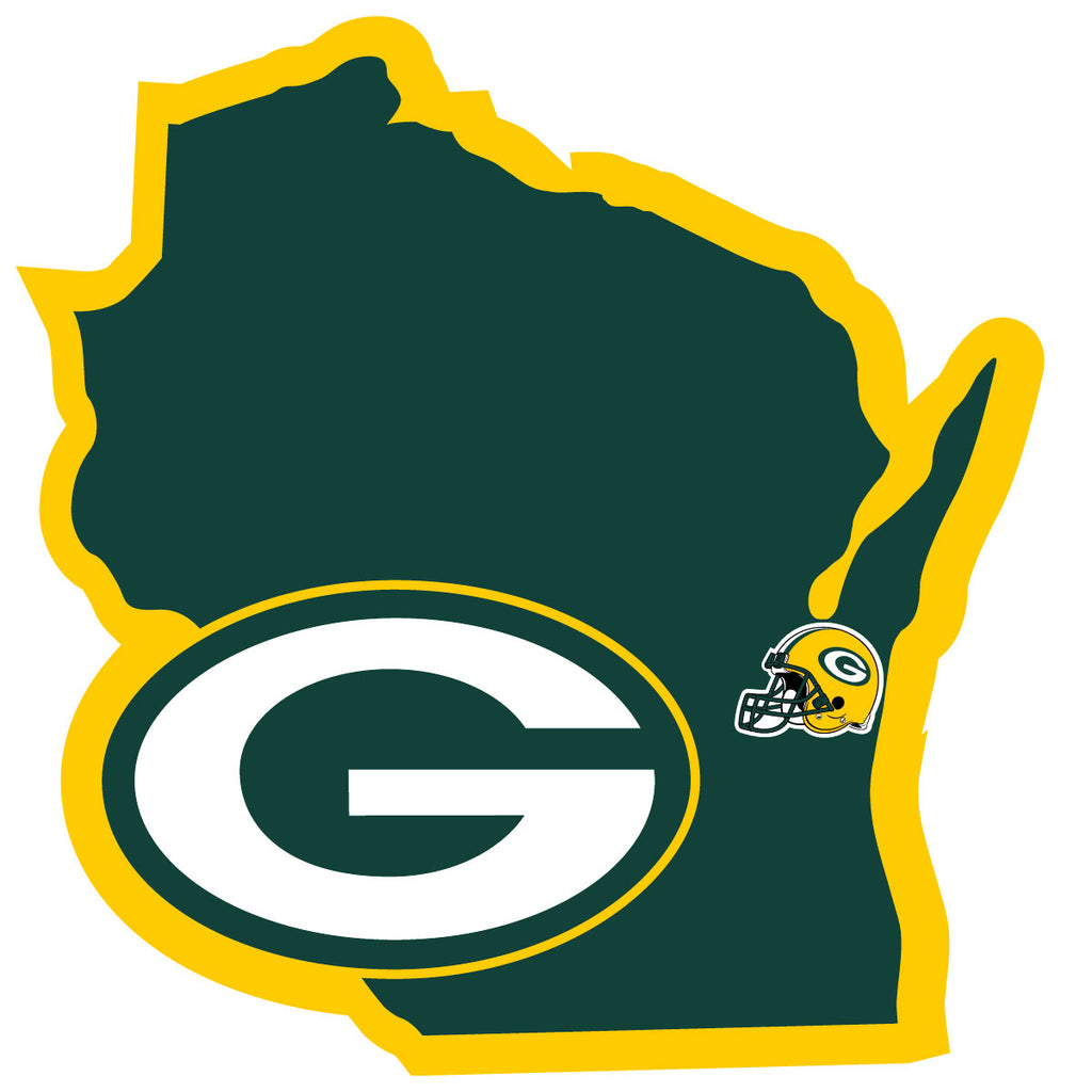 Green Bay Packers Home State Vinyl Auto Decal (NFL) Wisconsin Shape w/ Helmet