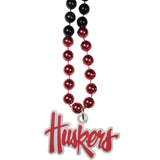 Nebraska Cornhuskers Mardi Gras Beads Necklace w/ Team Logo - NCAA
