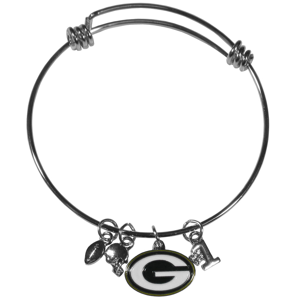 Green Bay Packers Wire Bangle Bracelet with Charms NFL Jewelry