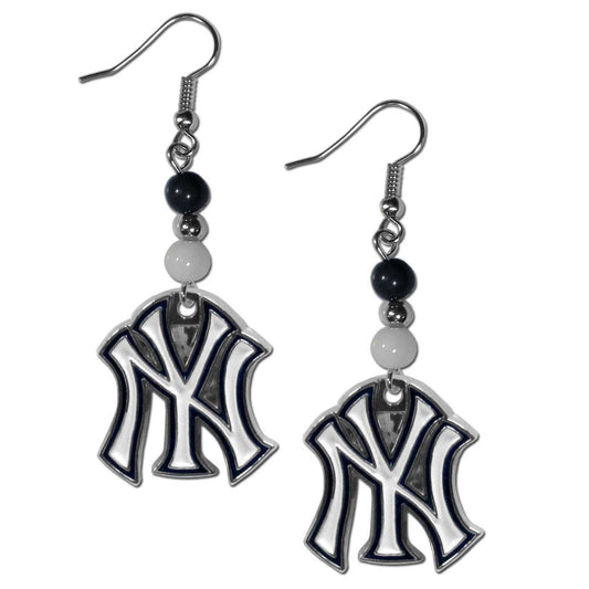 New York Yankees Dangle Earrings (Fan Bead) MLB Jewelry