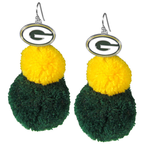 Green Bay Packers Dangle Pom Pom Earrings (NFL Football)