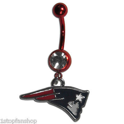New England Patriots Navel Belly Ring with Dangle Charm (Logo) NFL Jewelry