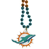 Miami Dolphins Mardi Gras Beads Necklace with Team Logo - NFL Football