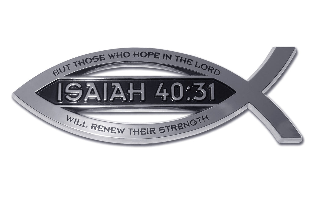 Christian Fish Chrome Auto Emblem (Isaiah 40:31 Scripture)