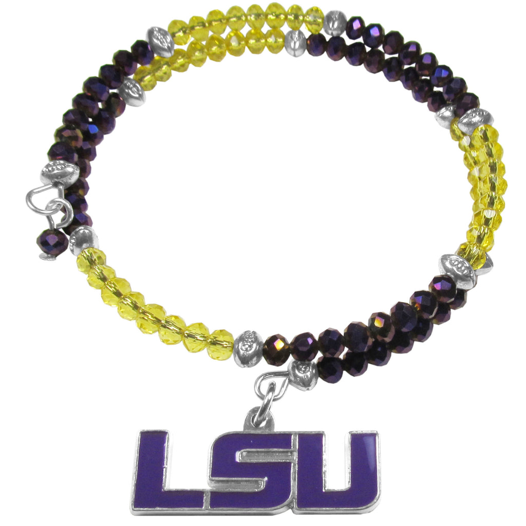 LSU Tigers Crystal Memory Wire Bracelet w/ Charm NCAA