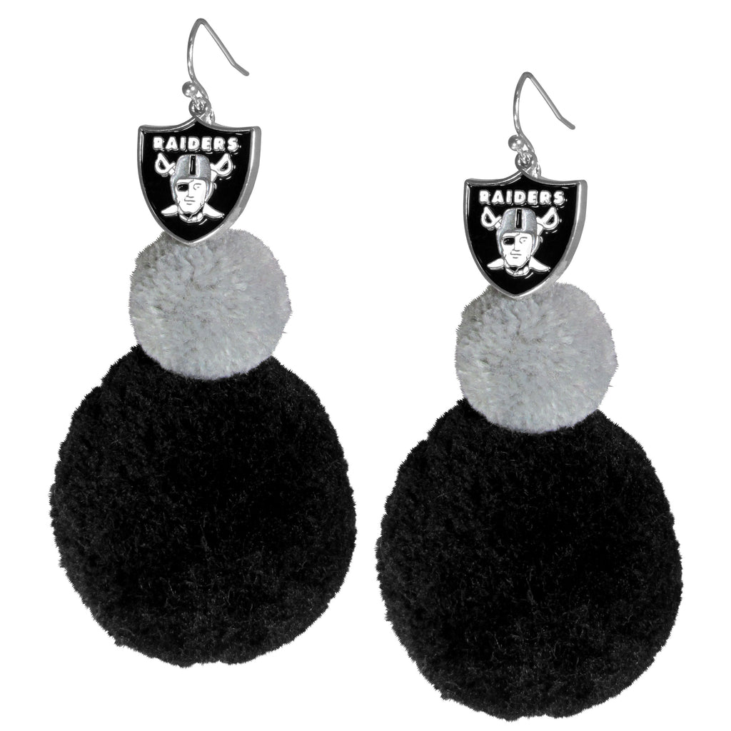 Las Vegas Raiders Dangle Pom Pom Earrings (NFL Football)