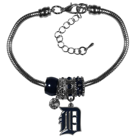 Detroit Tigers Snake Chain Bracelet with Euro Beads MLB Jewelry