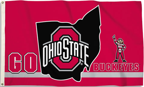 Ohio State Buckeyes 3' x 5' Flag (State Outline Go Buckeyes) NCAA