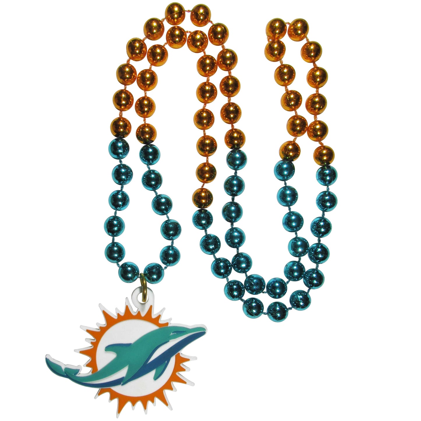 Miami Dolphins Mardi Gras Beads Necklace with Team Logo - NFL Football