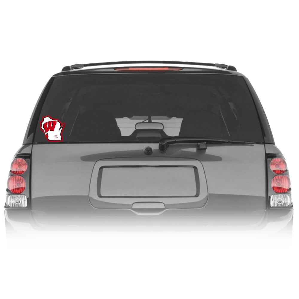 Wisconsin Badgers Home State Vinyl Auto Decal (NCAA) Wisconsin Shape w/ Helmet