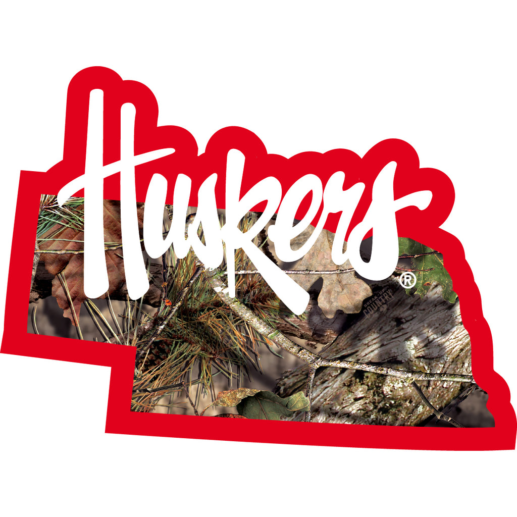 Nebraska Cornhuskers Mossy Oak Camo State Shape Vinyl Auto Decal NCAA