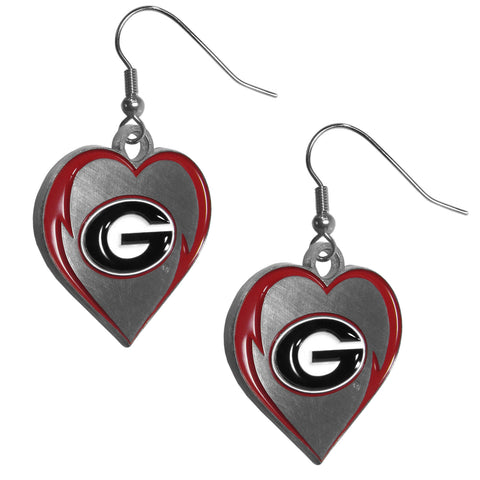 Georgia Bulldogs Heart Dangle Earrings NCAA