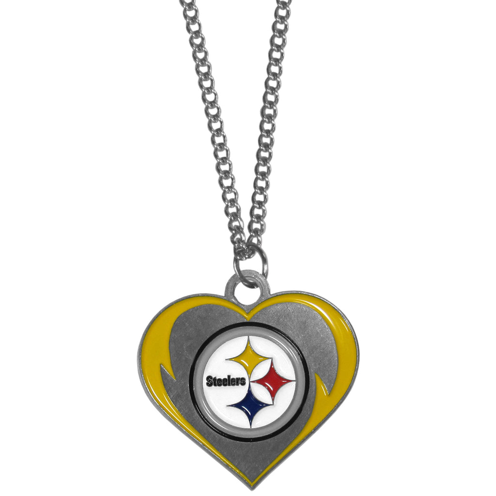 Pittsburgh Steelers 22" Chain Necklace with Metal Heart Logo Charm (NFL)