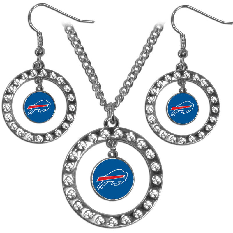 Buffallo Bills Rhinestone Earrings and Necklace Jewelry Set NFL