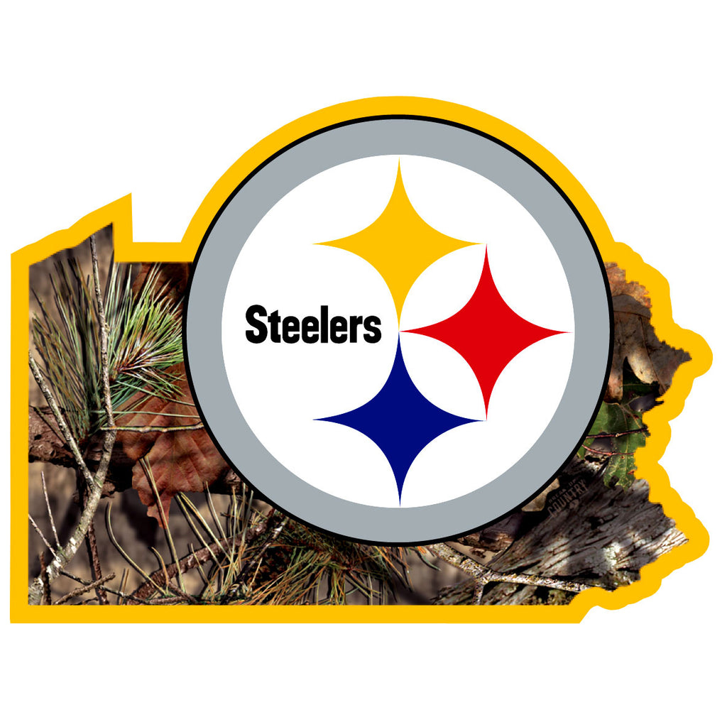 Pittsburgh Steelers Mossy Oak Camo Auto Decal (NFL) Pennsylvania State Shape