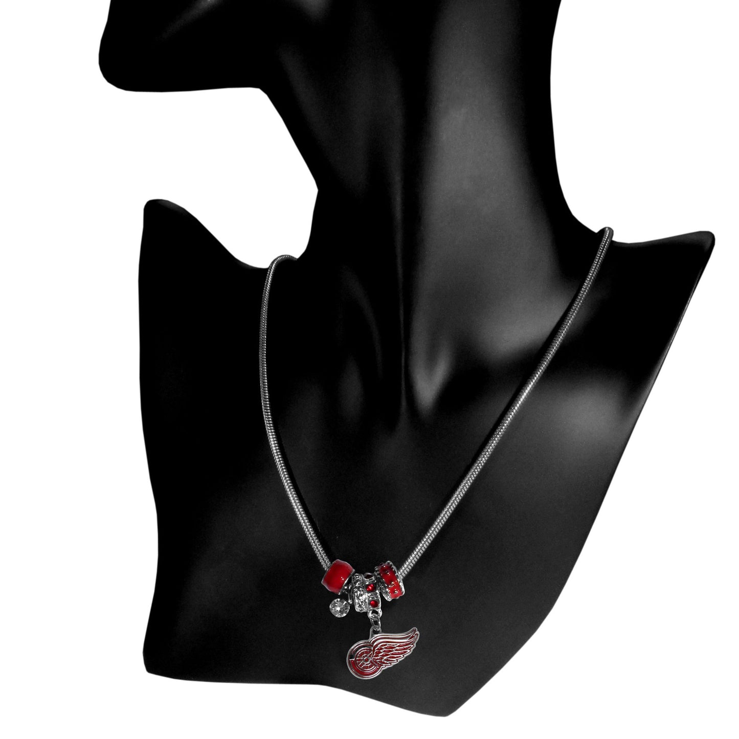 Detroit Red Wings Snake Chain Necklace with Euro Beads (NHL)