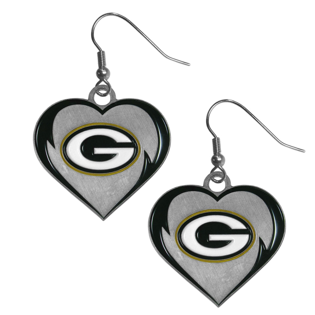 Green Bay Packers Heart Dangle Earrings NFL Football