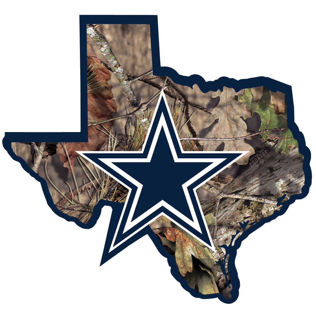 Dallas Cowboys Mossy Oak Camo Vinyl Auto Decal (NFL) Texas State Shape