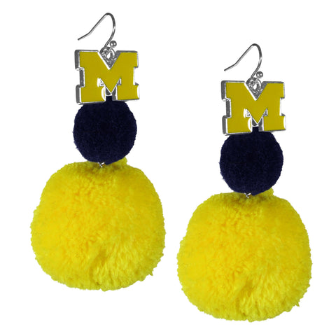 Michigan Wolverines Dangle Pom Pom Earrings (NCCA)