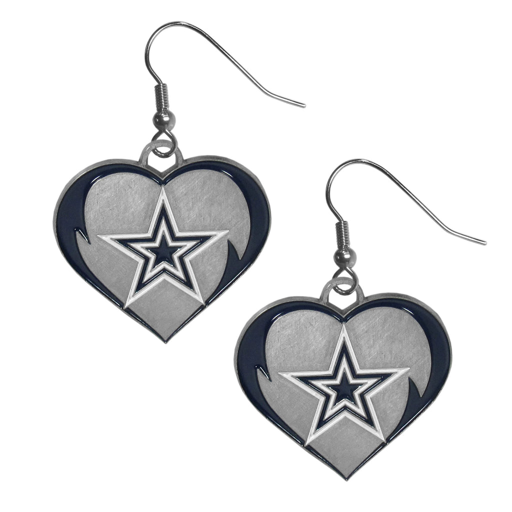 Dallas Cowboys Heart Dangle Earrings NFL Football