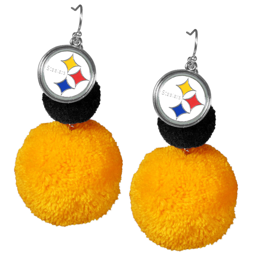 Pittsburgh Steelers Dangle Pom Pom Earrings (NFL Football)