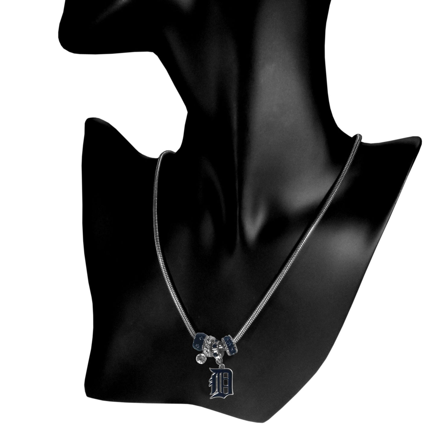 Detroit Tigers Snake Chain Necklace with Euro Beads MLB Jewelry