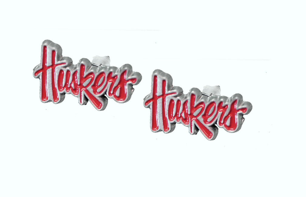 Nebraska Cornhuskers Stud Earrings (Script Huskers) NCAA