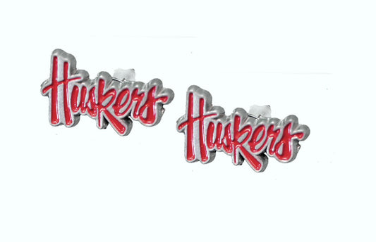 Nebraska Cornhuskers Stud Earrings (Script Huskers) NCAA
