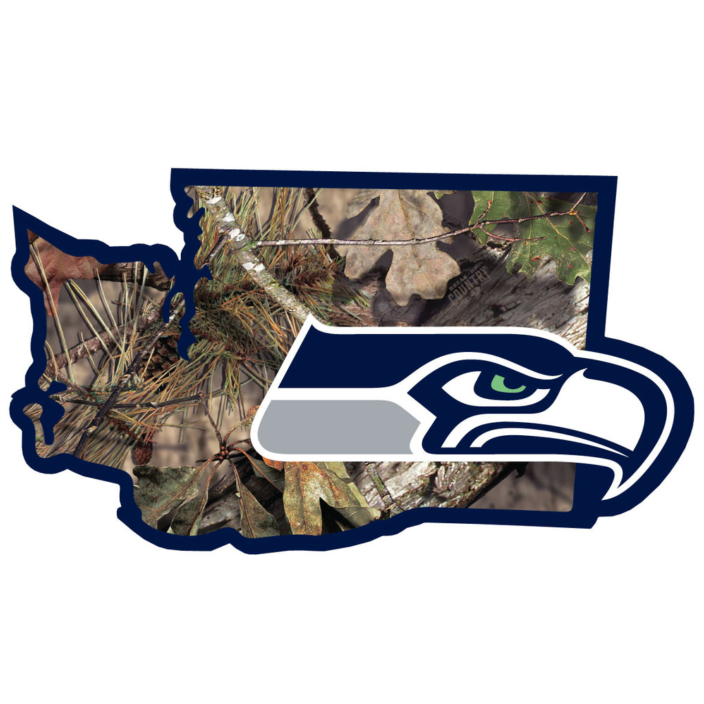 Seattle Seahawks Mossy Oak Camo Vinyl Auto Decal (NFL) Washington State Shape