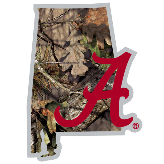 Alabama Crimson Tide Mossy Oak Camo State Shape Vinyl Auto Decal NCAA