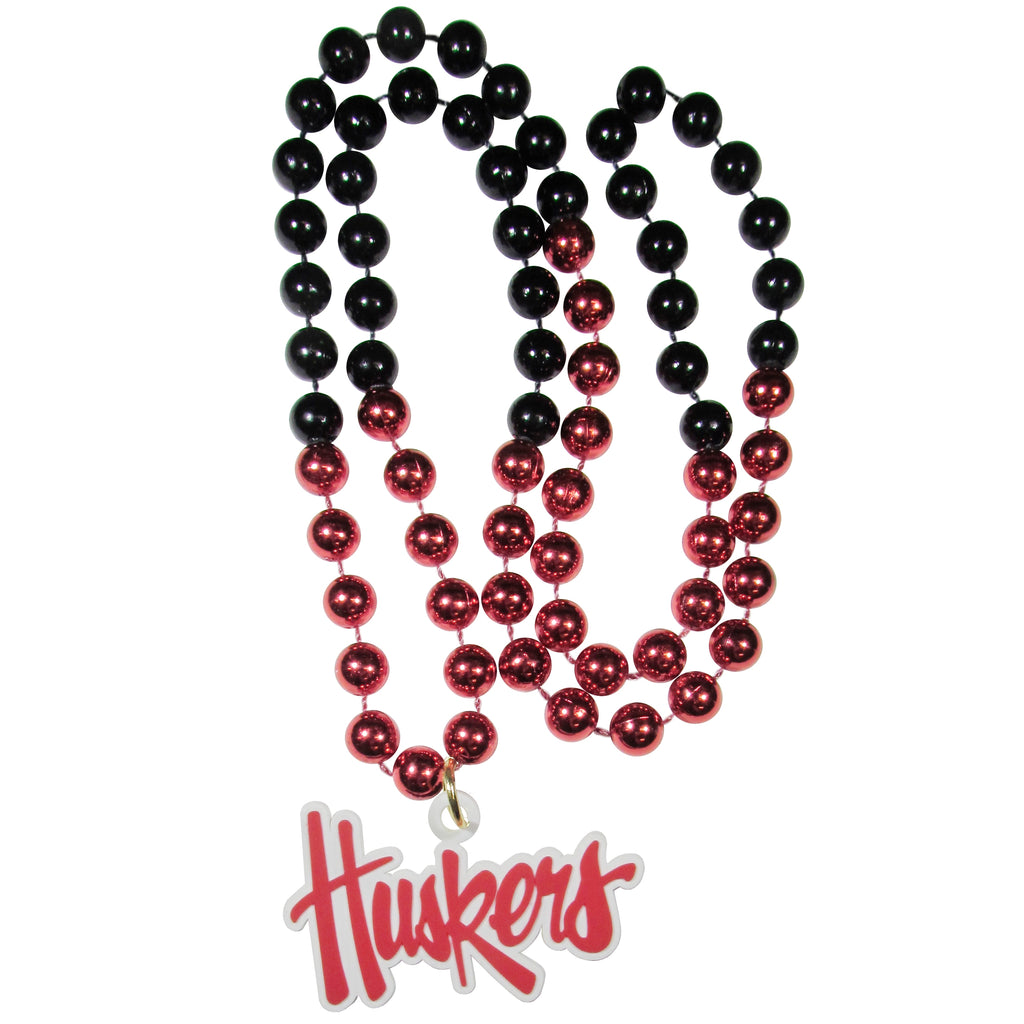 Nebraska Cornhuskers Mardi Gras Beads Necklace w/ Team Logo - NCAA